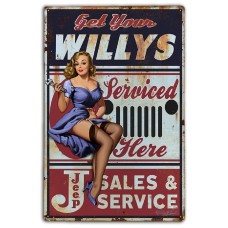 ONLINE EXCLUSIVE! Willy's Jeep Serviced Here Retro Aluminium Sign (20 x 25 cm)